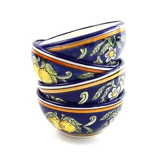 Set of 4 Le Souk Ceramique Citronique Design Stoneware Soup/Cereal Bowls (Tunisia)