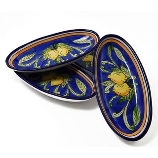 Handmade Set of 4 Le Souk Ceramique Citronique Small Stoneware Oval Platters (Tunisia)
