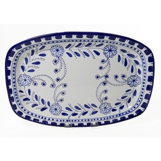 Handmade Le Souk Ceramique Azoura Design Rectangular Stoneware Platter (Tunisia)