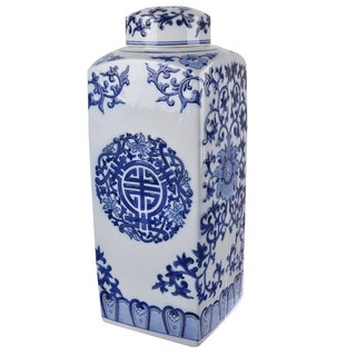 Blue and White Ceramic Lidded Accent Jar