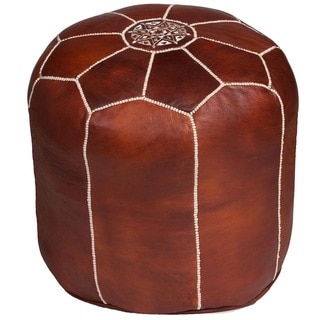 Tall Brown Moroccan Leather Pouf (Morocco)