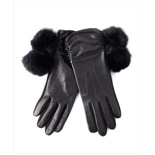 Echo Design Womens Touch Fur Pom Pom Black Leather Gloves