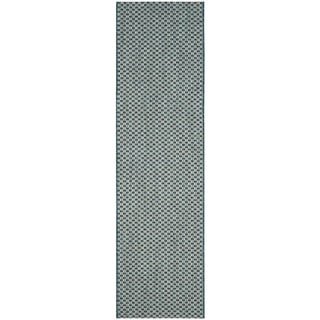 Safavieh Indoor / Outdoor Courtyard Turquoise / Light Grey Runner Rug (2' x 12')