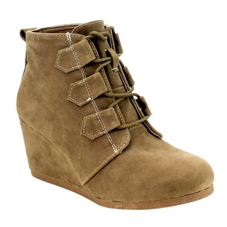 QUPID Women's FD06 Lace-up Platform Wedge Ankle Booties