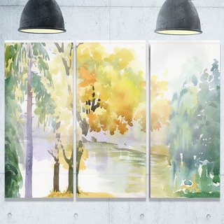 Beautiful Autumn Forest Watercolor - Landscape Glossy Metal Wall Art - 36Wx28H