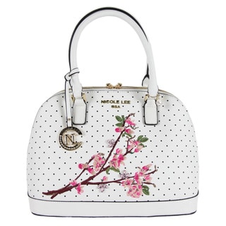 Nicole Lee Kayley White Nylon/Faux Leather Floral Embellishment Dome Shoulder Handbag