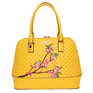 Nicole Lee Kayley Yellow Nylon/Faux Leather Floral Embellishment Dome Shoulder Handbag