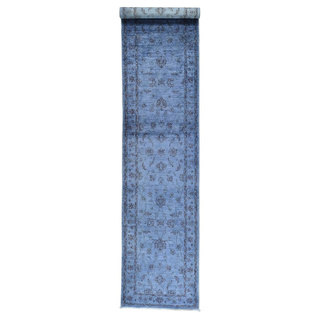 Overdyed Blue/Purple Peshawar Hand-knotted Wool Oriental Runner Rug (2'8 x 13')