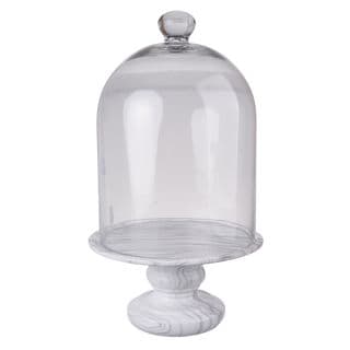Rustic Couture White Marble Base/Glass Dome 9.5-inch x 16.5-inch Decorative Display Stand