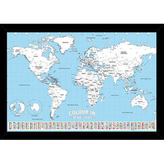 World Map Color 24-inch x 36-inch Page Print with Black Contemporary Poster Frame