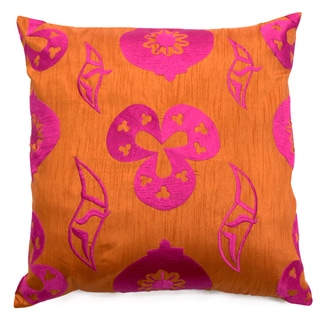 Orange/Pink Cotton/Polyester Shanghai Throw pillow