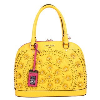 Nicole Lee Farley Yellow Faux Leather Flowery Dome Satchel Handbag