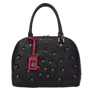 Nicole Lee Farley Flowery Dome Black Satchel Handbag