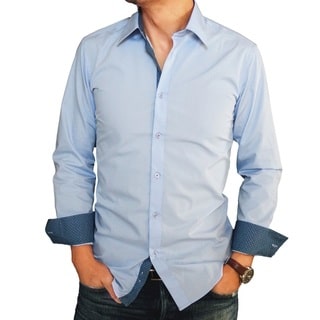 Men's Baby Blue Color Trimmed Slim-fit Dress Shirt