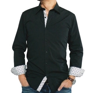 Men's Black Cotton/ Polyester Slim-fit Dress Shirt