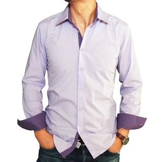 Men's Lavender Cotton and Polyester Trimmed Slim-fit Dress Shirt
