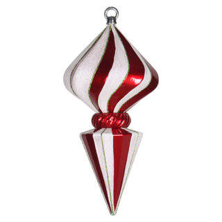 Red and White Striped Plastic 12-inch Diamond Finial Ornament