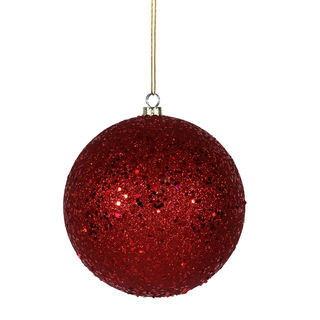 Red Plastic 8-inch Sequin Ball Ornament