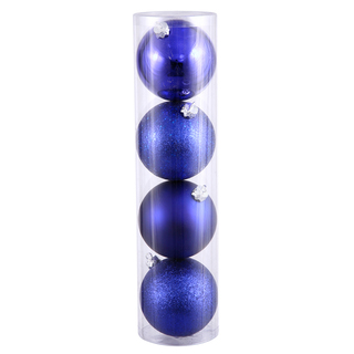 Cobalt Blue Plastic 6-inch 4-finish Assorted Ornaments (Pack of 4)