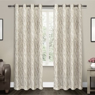 ATI Home Oakdale Textured Linen Motif Grommet Top Curtain Panel Pair