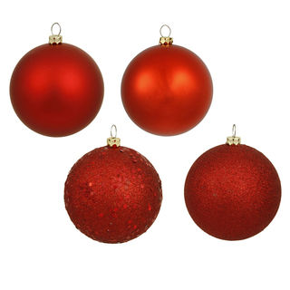 Christmas Red Plastic 1.6-inch 4-finish Assorted Ornaments (Case of 96)