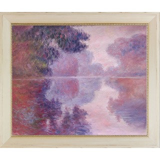 Claude Monet 'Misty Morning on the Seine (pink)' Hand Painted Framed Canvas Art
