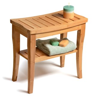 Belmint Deluxe Bamboo Shower Seat Bench with Storage Shelf