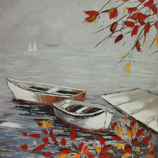 Autumn Lakeside Dock Square Giclee Cavas Wall Art