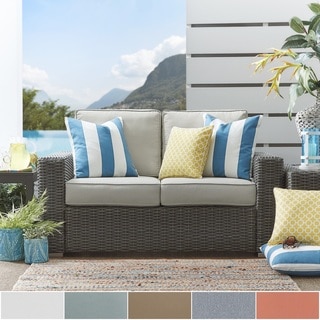 Barbados Wicker Outdoor Cushioned Grey Charcoal Loveseat with Square Arm by NAPA LIVING