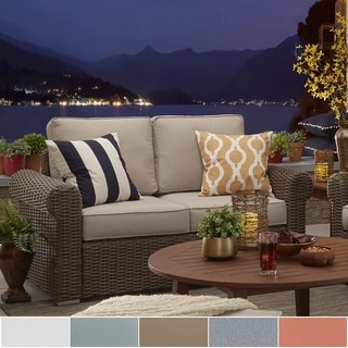 Barbados Wicker Outdoor Cushioned Brown Mocha Loveseat with Rolled Arm by NAPA LIVING