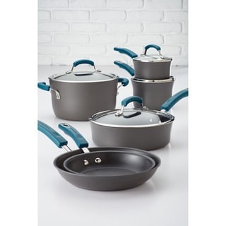 Rachael Ray Nonstick Aluminum Cookware Set with Blue Handles (10-piece Set)
