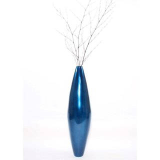 Blue Lacquered Wood 40-inch Ellipse-shaped Floor Vase with Branches