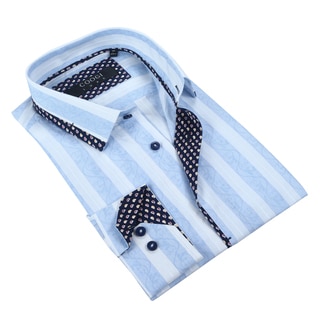 Coogi Mens White/Light Blue w/Paisley Trim Dress Shirt