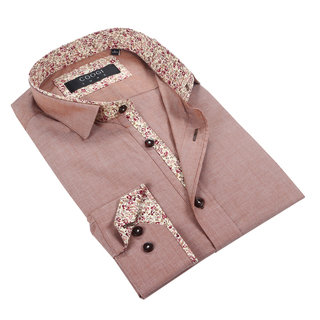 Coogi Mens Solid Brown w/Floral Trim Dress Shirt