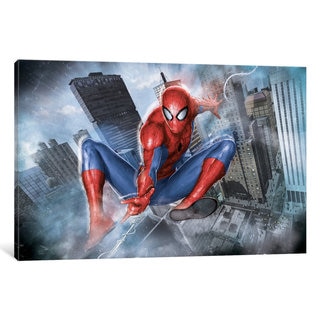 iCanvas Ultimate Spider-Man: Swinging Through The City Classic Situational Art by Marvel Comics Canvas Print