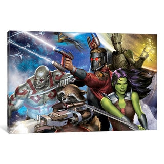 iCanvas Guardians Of The Galaxy: Group Situational Poses (Galaxy Background) by Marvel Comics Canvas Print