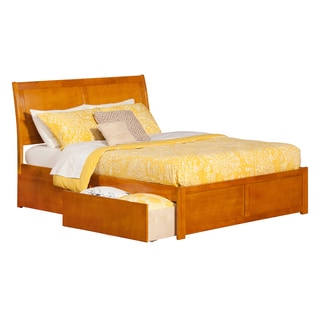 Atlantic Portland Caramel Latte Wood King Flat Panel Bed with Foot Board and 2 Urban Bed Drawers