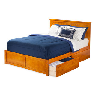 Nantucket Caramel Brown Wood King-sized Flat-panel Bed with Drawers