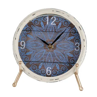 Blue/White Distressed Round Tabletop Clock