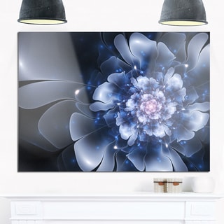 Fractal Flower Light Blue Petals - Floral Digital Art Glossy Metal Wall Art