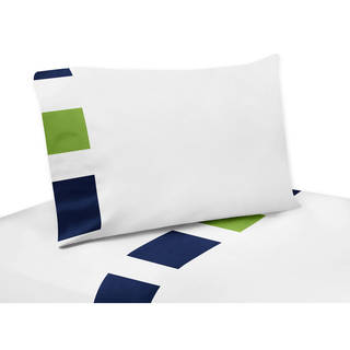 Sweet Jojo Designs Navy Blue and Lime Green Stripe Collection Queen Sheet Set