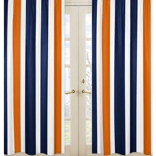 Sweet Jojo Designs Stripe Collection Navy Blue/Orange/White Curtain Panel Pair