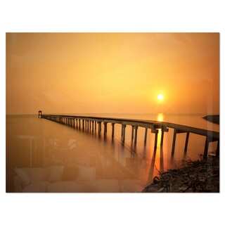 Old Wooden Pier Long to Evening Sea - Sea Pier and Bridge Glossy Metal Wall Art