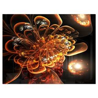 Dark Orange Fractal Flower Digital Art - Large Floral Glossy Metal Wall Art