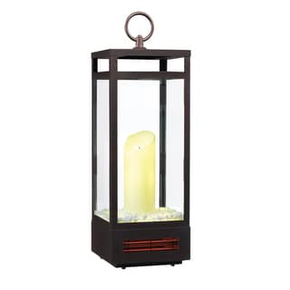 29-inch Portable LED Electric Flameless Candle Lantern with Infrared Quartz Heater for Indoor Use, Bronze