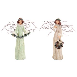 Green/Beige Branch Angels (Set of 2)
