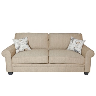Porter Aviary Roll Arm Sand Beige Upholstered Sofa with 2 Woven Bird Accent Pillows