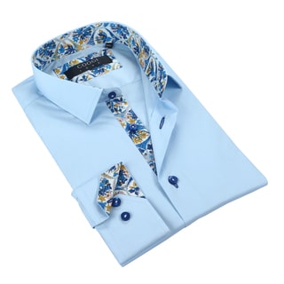 Coogi Mens Solid Blue w/Floral Trim Dress Shirt