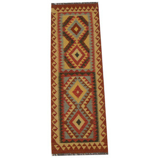 Herat Oriental Afghan Hand-woven Tribal Wool Kilim (2'1 x 6'3)