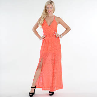 Nikibiki Women's Orange Nylon/Spandex Lace Front-slit Maxi Dress